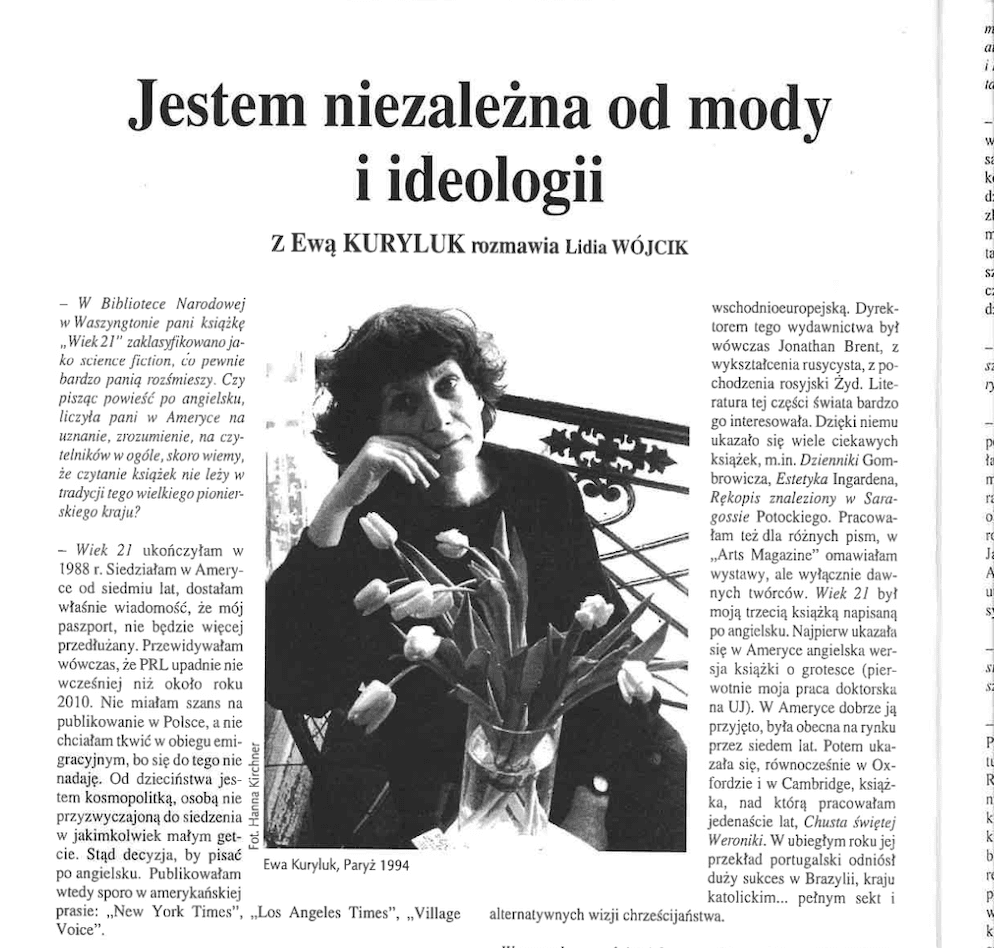 Jestem niezależna od mody i ideologii (Nowe Książki, Nr 3/1996)